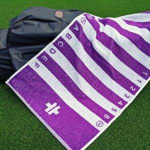 purple golf swing alignment towel