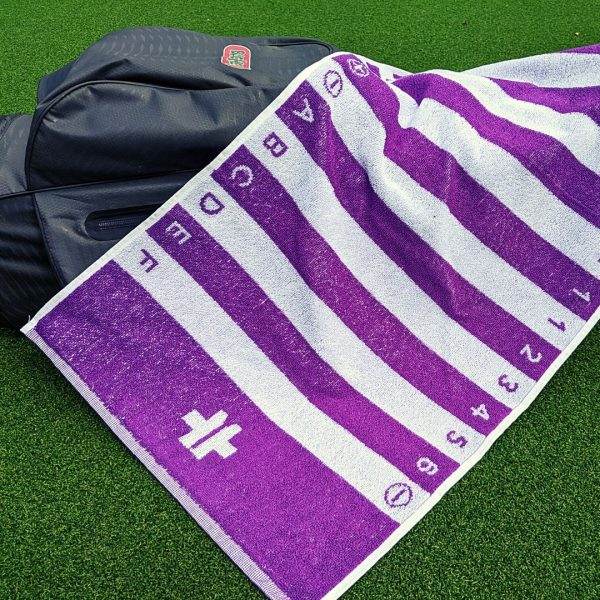 purple golf swing alignment towel