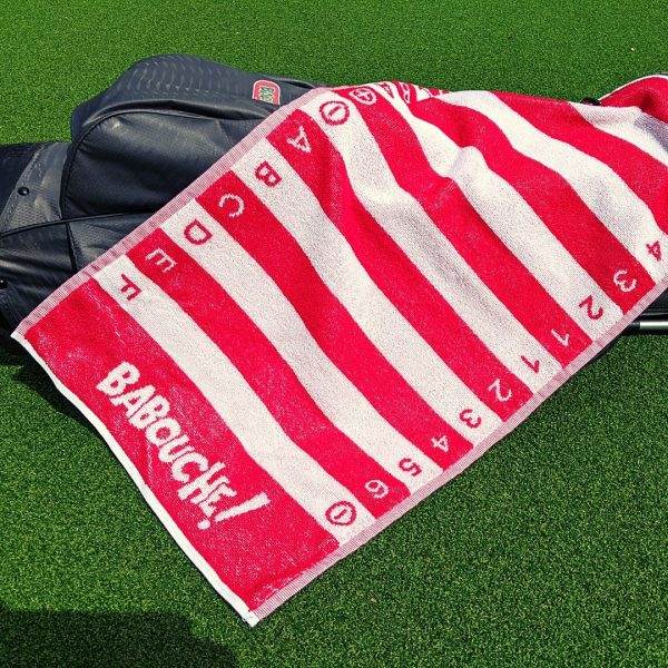 red golf swing alignment towel
